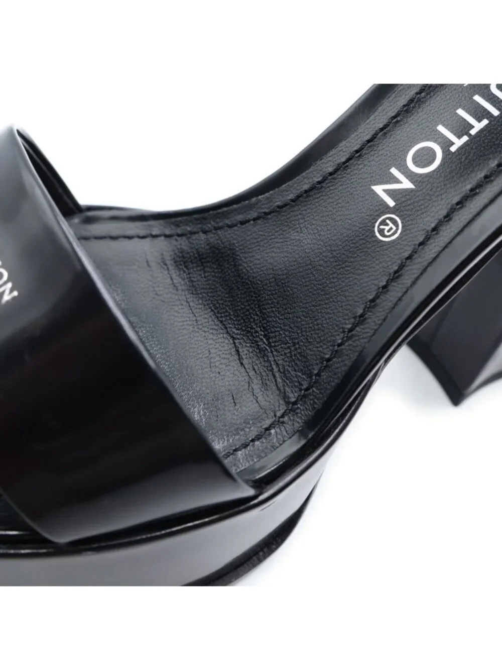 Louis Vuitton Fame Line Logo Sandals Black Patent